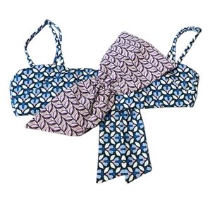 Zara Bow Bikini Top Purple/Blue Floral Swimwear Women’s Size S